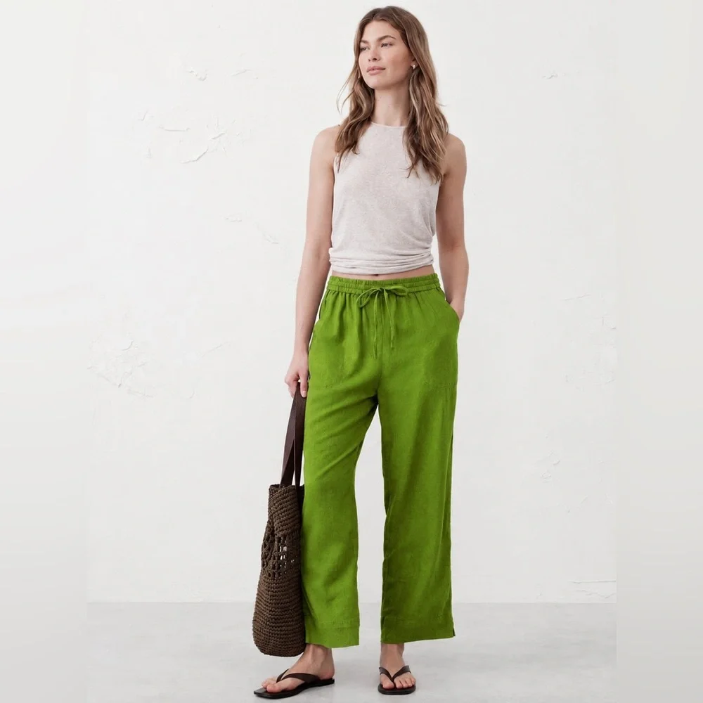 NWT! Banana Republic Green Straight Linen-Blend Pull-On Pant - XL 🖤 #706619